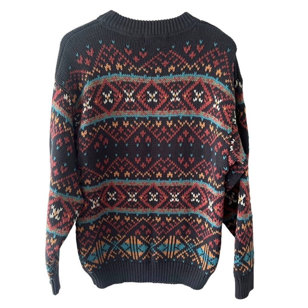 Eddie Bauer Vintage 1980s Fair Isle Nordic Sweater M Geometric Cotton Ski